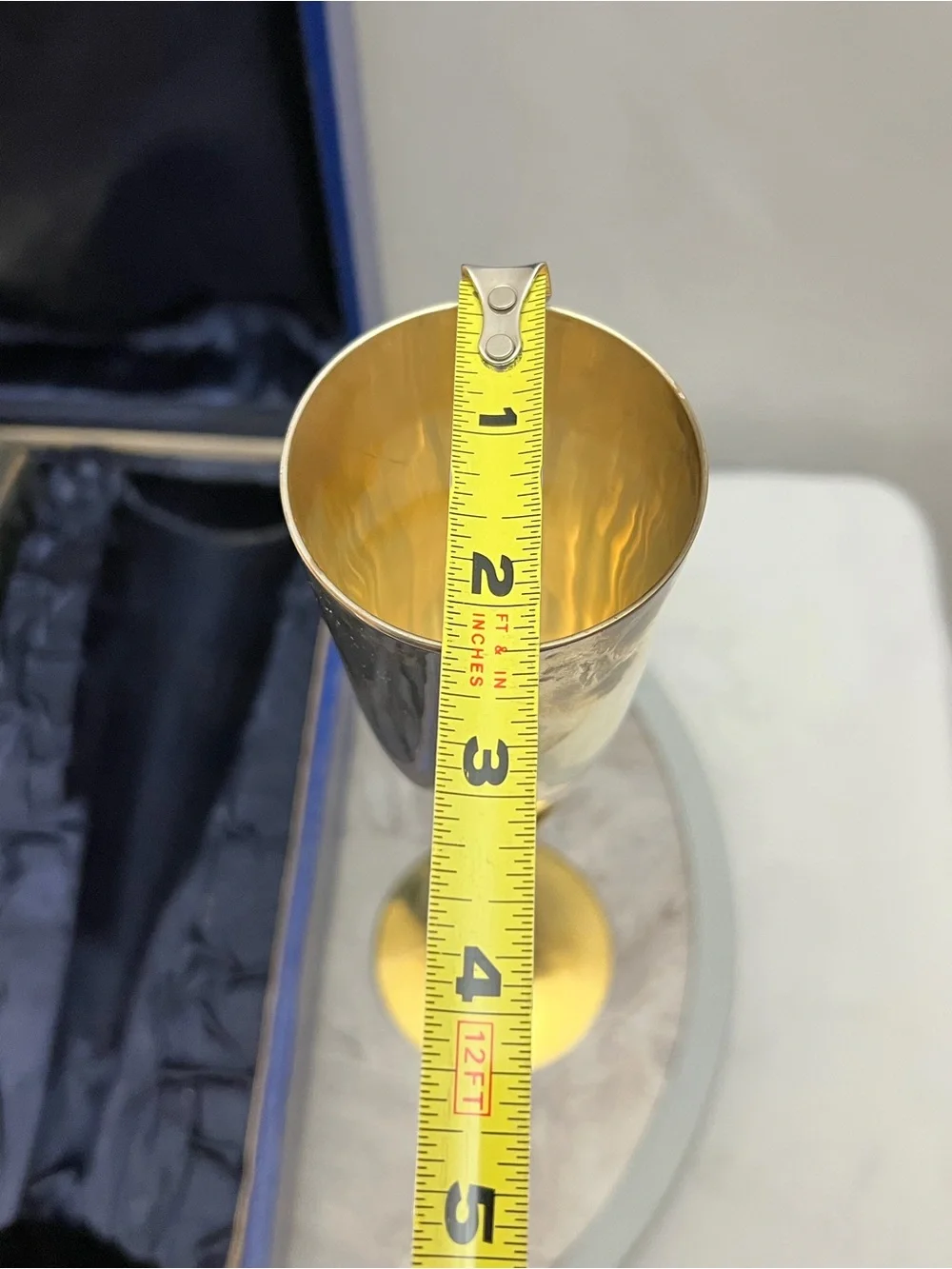Vintage EPNS Champagne Flutes Pair Silver Gold Tone India Blue Case 10.5”